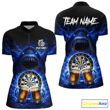 Load image into Gallery viewer, Blue Horror Shark Cheer Beer &amp; Dartboard Women Darts Quarter-Zip Shirt Custom Funny Dart Team Jersey NYN2617