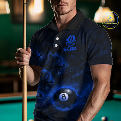 Horror Wolfs Blue Flames Smoke Pool 8 Ball Men Billiard Shirt Custom Ball Billiard Team Attire NYN2622
