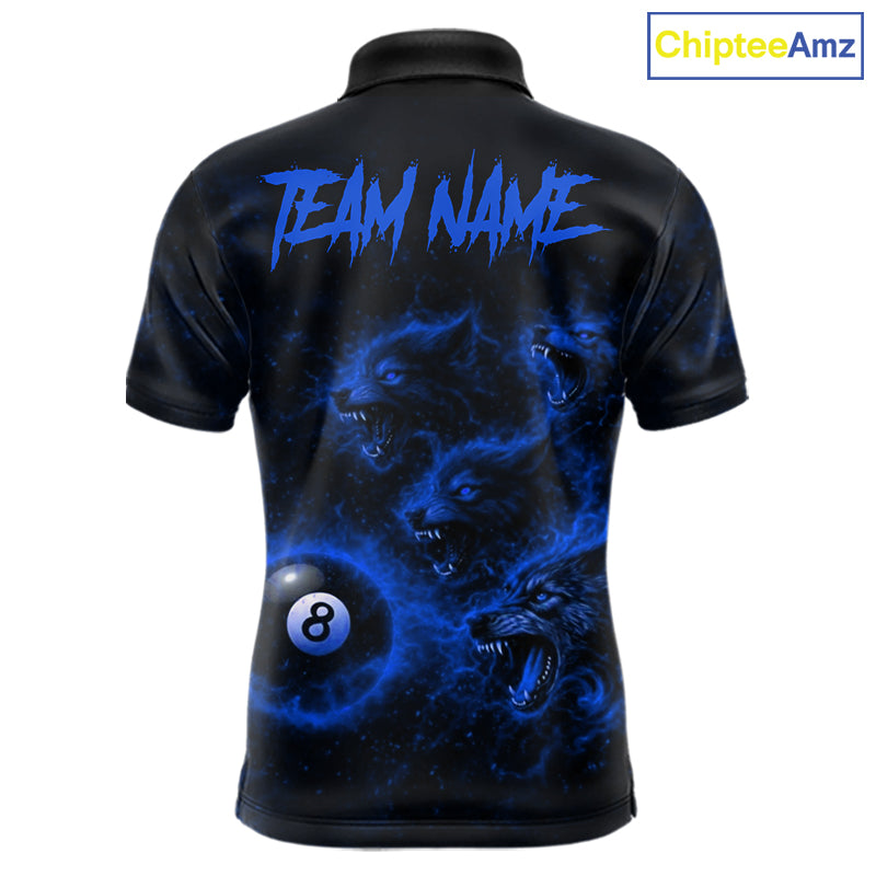 Horror Wolfs Blue Flames Smoke Pool 8 Ball Men Billiard Shirt Custom Ball Billiard Team Attire NYN2622