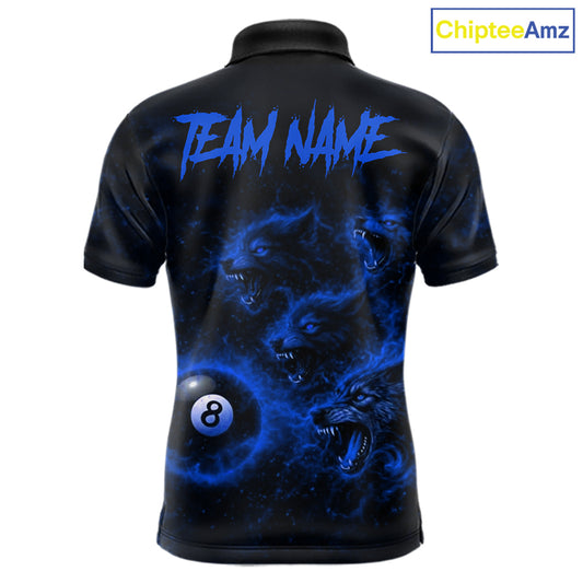 Horror Wolfs Blue Flames Smoke Pool 8 Ball Men Billiard Shirt Custom Ball Billiard Team Attire NYN2622