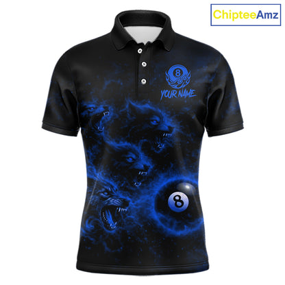 Horror Wolfs Blue Flames Smoke Pool 8 Ball Men Billiard Shirt Custom Ball Billiard Team Attire NYN2622