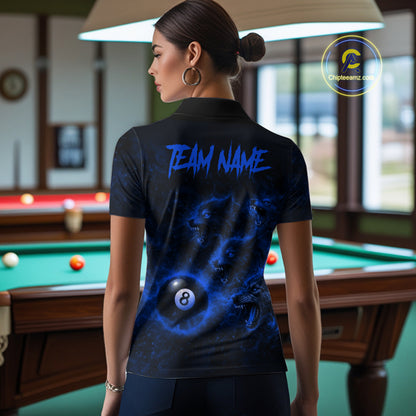 Horror Wolfs Blue Flames Smoke Pool 8 Ball Women Billiard Shirt Custom Ball Billiard Team Attire NYN2622