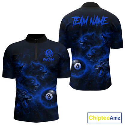 Horror Wolfs Blue Flames Smoke Pool 8 Ball Men Billiard Shirt Custom Ball Billiard Team Attire NYN2622