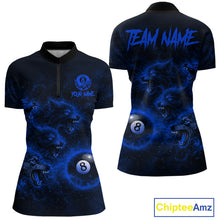 Load image into Gallery viewer, Horror Wolfs Blue Flames Smoke Pool 8 Ball Women Billiard Shirt Custom Ball Billiard Team Attire NYN2622