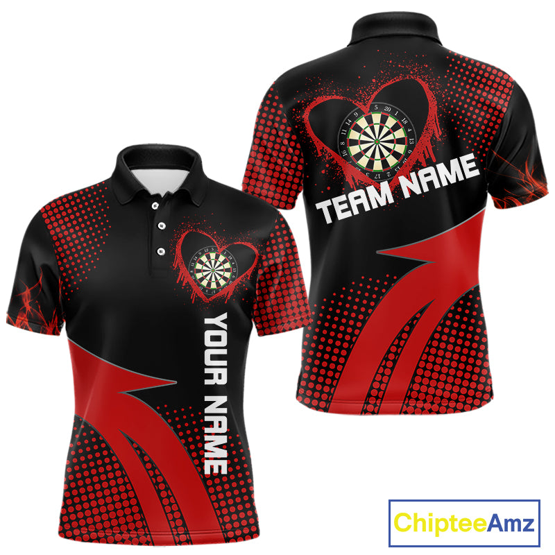 Red Dripping Heart Halftone Pattern Custom Dart Shirt For Men, Dart Team Jerseys NYN0219