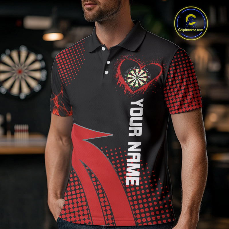 Red Dripping Heart Halftone Pattern Custom Dart Shirt For Men, Dart Team Jerseys NYN0219