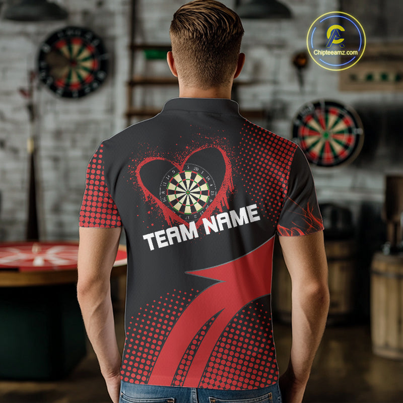 Red Dripping Heart Halftone Pattern Custom Dart Shirt For Men, Dart Team Jerseys NYN0219