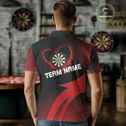 Red Dripping Heart Halftone Pattern Custom Dart Shirt For Men, Dart Team Jerseys NYN0219