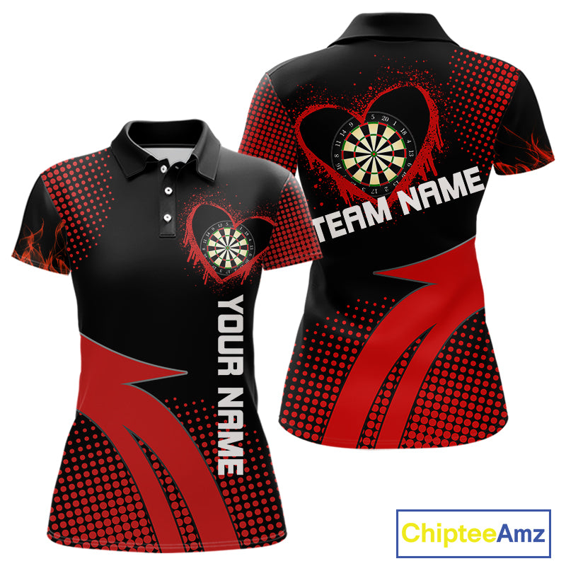Red Dripping Heart Halftone Pattern Custom Dart Shirt For Women, Dart Team Jerseys NYN0219