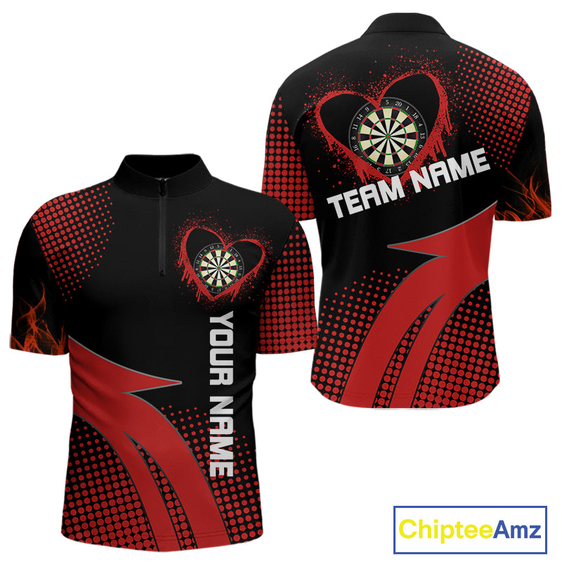 Red Dripping Heart Halftone Pattern Custom Dart Shirt For Men, Dart Team Jerseys NYN0219