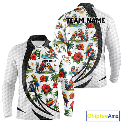 Tropical White And Black Golf Ball Polo Golf Shirts For Men Custom Parrot Golf Team Attire NYN3175