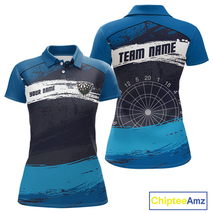 Blue Modern Grunge Dartboard Women's Darts Shirt - Custom Name For Dart Players NYN0414