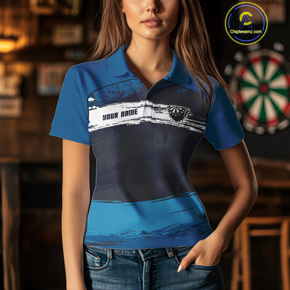 Blue Modern Grunge Dartboard Women's Darts Shirt - Custom Name For Dart Players NYN0414