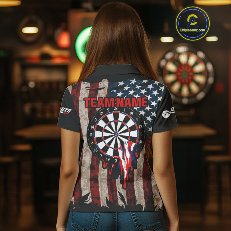 Dripping Dartboard Grunge US Flag Women's Darts Shirt - Custom Name For Dart Players NYN0420