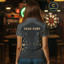 Load image into Gallery viewer, Vintage Blue Gold Celtic Dartboard Women's Darts Shirt - Custom Name For Players NYN0424