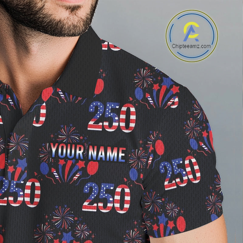 USA Anniversary Mens Golf Polo Shirt Custom Golf Pattern Patriotic Golf Tops |Black NYN3389