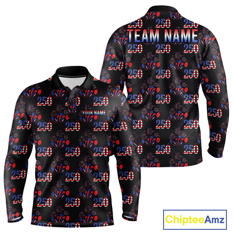 USA 250th anniversary mens golf polo shirt patriotic black golf top