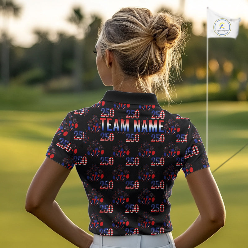 USA Anniversary Womens Golf Polo Shirt Custom Golf Pattern Patriotic Golf Tops |Black NYN3389