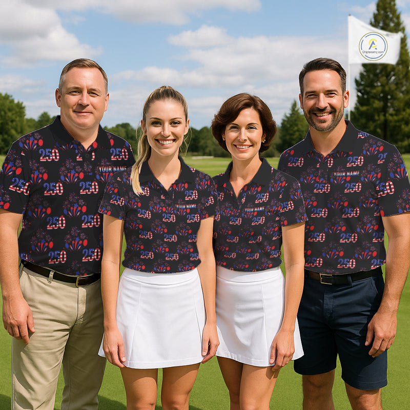 USA Anniversary Mens Golf Polo Shirt Custom Golf Pattern Patriotic Golf Tops |Black NYN3389