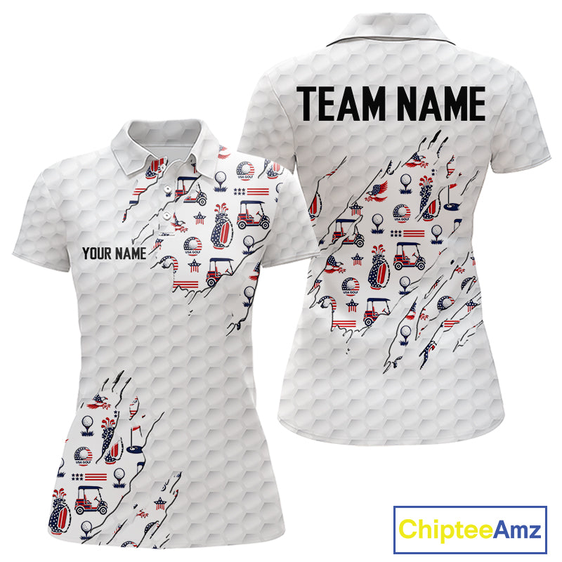 USA 250th anniversary womens golf polo white golf ball patriotic shirt