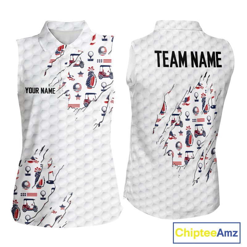 USA 250th anniversary womens golf sleeveless polo white golf ball patriotic top