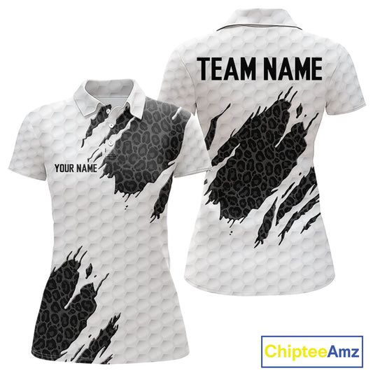 Black leopard womens golf polo shirt white golf ball golf outfit