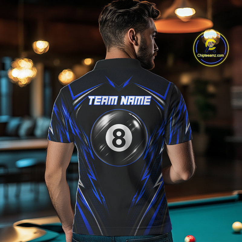 Male billiard player wearing patriotic American flag billiard jersey during league competition, premium sports apparel for veterans, Father's Day gifts and tournament champions, representing leadership, strength and national pride.
