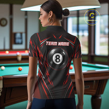 Load image into Gallery viewer, Female billiard player wearing black red patriotic jersey during championship match, representing determination, confidence and fearless competition.