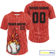 Load image into Gallery viewer, Custom Red Flames Baseball Ball Jersey For Men Personalized Youth Baseball Shirt NYN0899