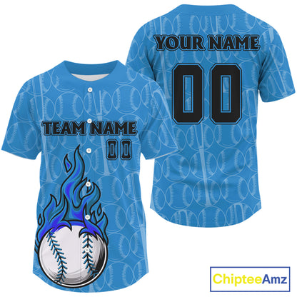 Custom Blue Flames Baseball Ball Jersey For Men Personalized Youth Baseball Shirt NYN0900