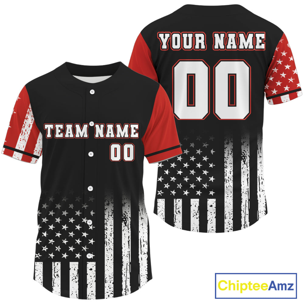 Custom Black And Red US Flag Patriotic Baseball Shirt For Men Youth Baseball Jerseys NYN0902