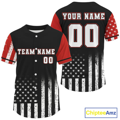 Custom Black And Red US Flag Patriotic Baseball Shirt For Men Youth Baseball Jerseys NYN0902