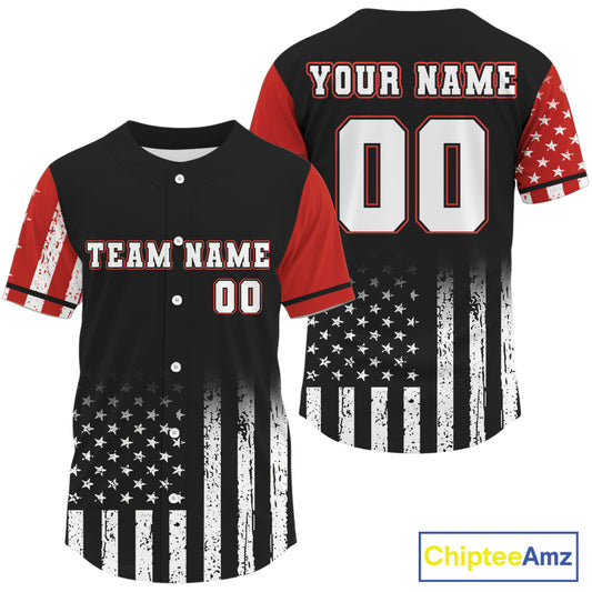 Custom Black And Red US Flag Patriotic Baseball Shirt For Men Youth Baseball Jerseys NYN0902