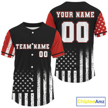 Load image into Gallery viewer, Custom Black And Red US Flag Patriotic Baseball Shirt For Men Youth Baseball Jerseys NYN0902