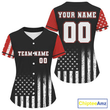 Load image into Gallery viewer, Custom Black And Red US Flag Patriotic Baseball Shirt For Women Youth Baseball Jerseys NYN0902
