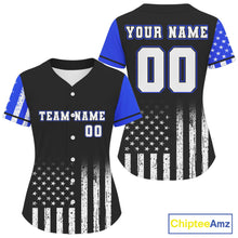 Load image into Gallery viewer, Custom Black And Blue US Flag Patriotic Baseball Shirt For Women Youth Baseball Jerseys NYN0903