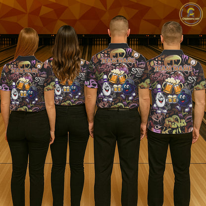 Yellow & Purple Graffiti Custom Funny Bowling Polo 1/4-Zip Shirts For Men Cheer Beer Bowling Team Jersey NYN4356