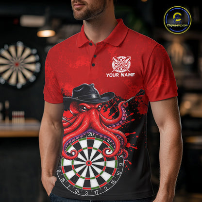Funny Octopus Darts Shirt For Men Custom Red Splatter Octopus Darts Team Jersey Darts Tournament Shirt NYN4702