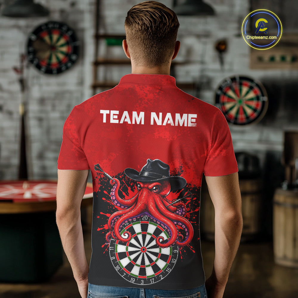 Funny Octopus Darts Shirt For Men Custom Red Splatter Octopus Darts Team Jersey Darts Tournament Shirt NYN4702