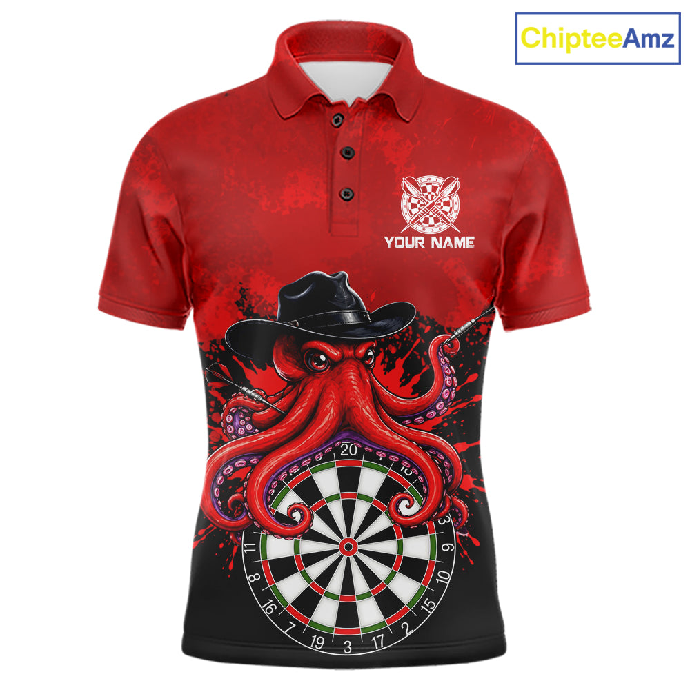 Funny Octopus Darts Shirt For Men Custom Red Splatter Octopus Darts Team Jersey Darts Tournament Shirt NYN4702