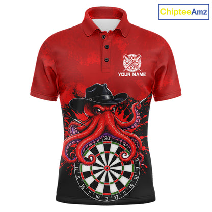 Funny Octopus Darts Shirt For Men Custom Red Splatter Octopus Darts Team Jersey Darts Tournament Shirt NYN4702