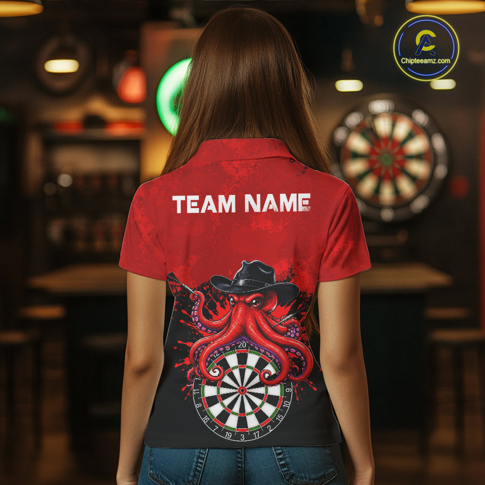 Funny Octopus Darts Shirt For Women Custom Red Splatter Octopus Darts Team Jersey Darts Tournament Shirt NYN4702