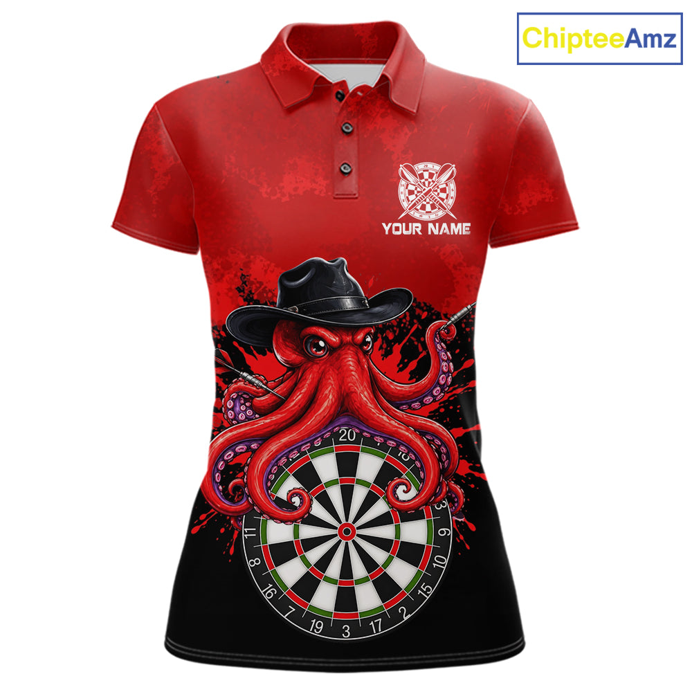 Funny Octopus Darts Shirt For Women Custom Red Splatter Octopus Darts Team Jersey Darts Tournament Shirt NYN4702