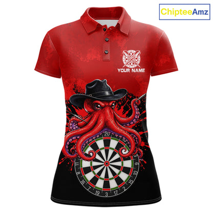 Funny Octopus Darts Shirt For Women Custom Red Splatter Octopus Darts Team Jersey Darts Tournament Shirt NYN4702