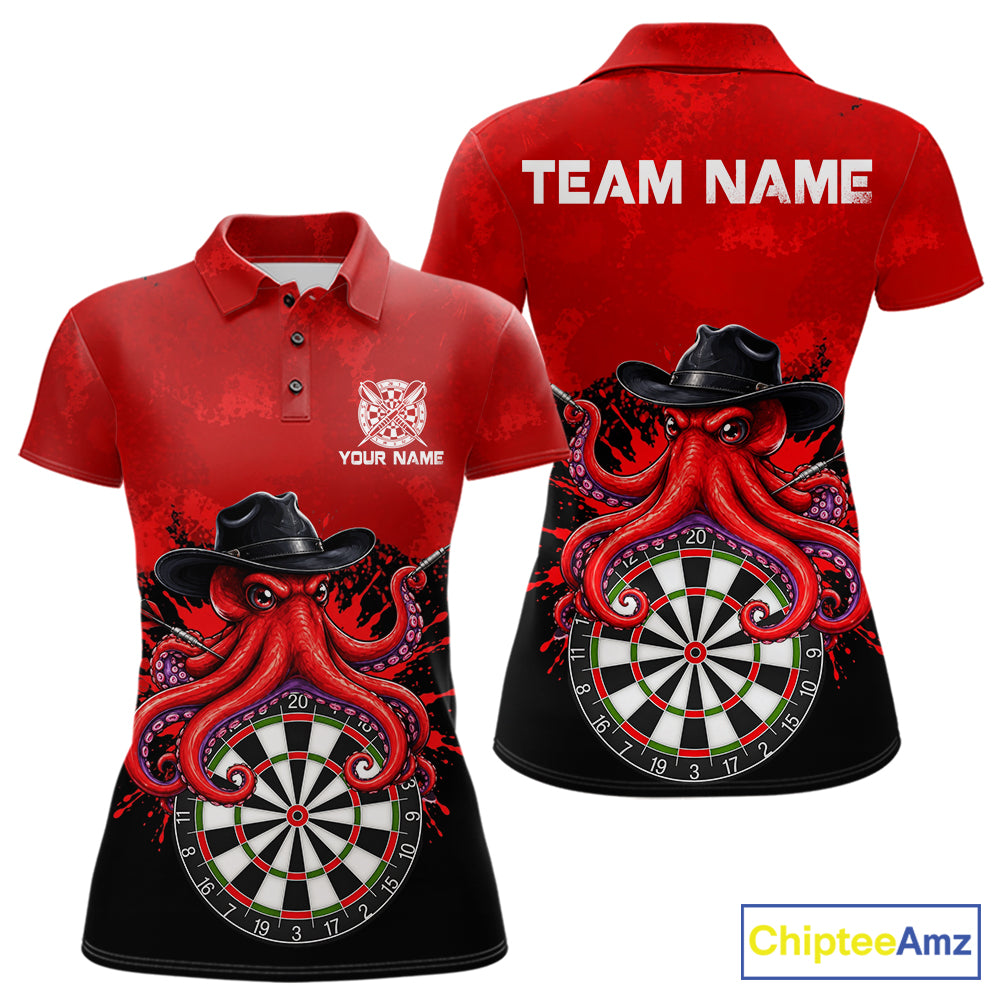 Funny Octopus Darts Shirt For Women Custom Red Splatter Octopus Darts Team Jersey Darts Tournament Shirt NYN4702