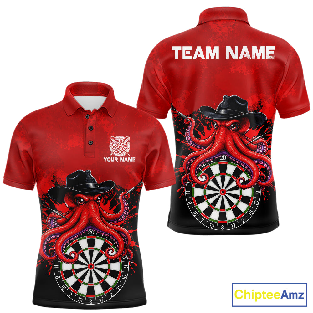 Funny Octopus Darts Shirt For Men Custom Red Splatter Octopus Darts Team Jersey Darts Tournament Shirt NYN4702