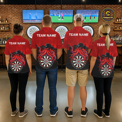 Funny Octopus Darts Shirt For Men Custom Red Splatter Octopus Darts Team Jersey Darts Tournament Shirt NYN4702
