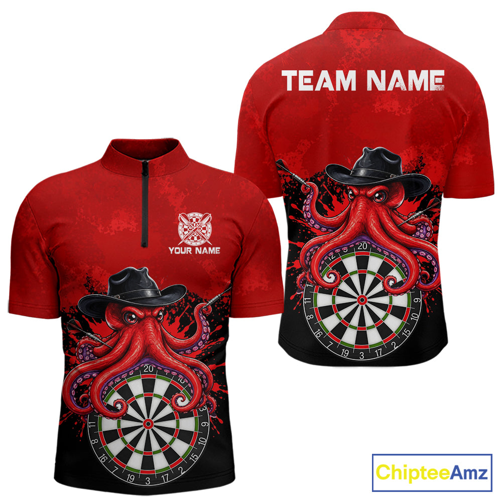 Funny Octopus Darts Shirt For Men Custom Red Splatter Octopus Darts Team Jersey Darts Tournament Shirt NYN4702