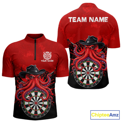 Funny Octopus Darts Shirt For Men Custom Red Splatter Octopus Darts Team Jersey Darts Tournament Shirt NYN4702