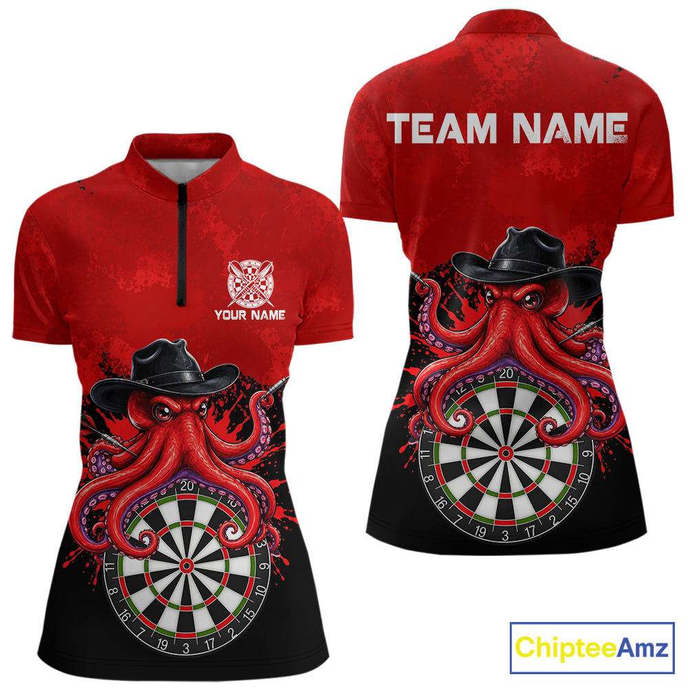 Funny Octopus Darts Shirt For Women Custom Red Splatter Octopus Darts Team Jersey Darts Tournament Shirt NYN4702
